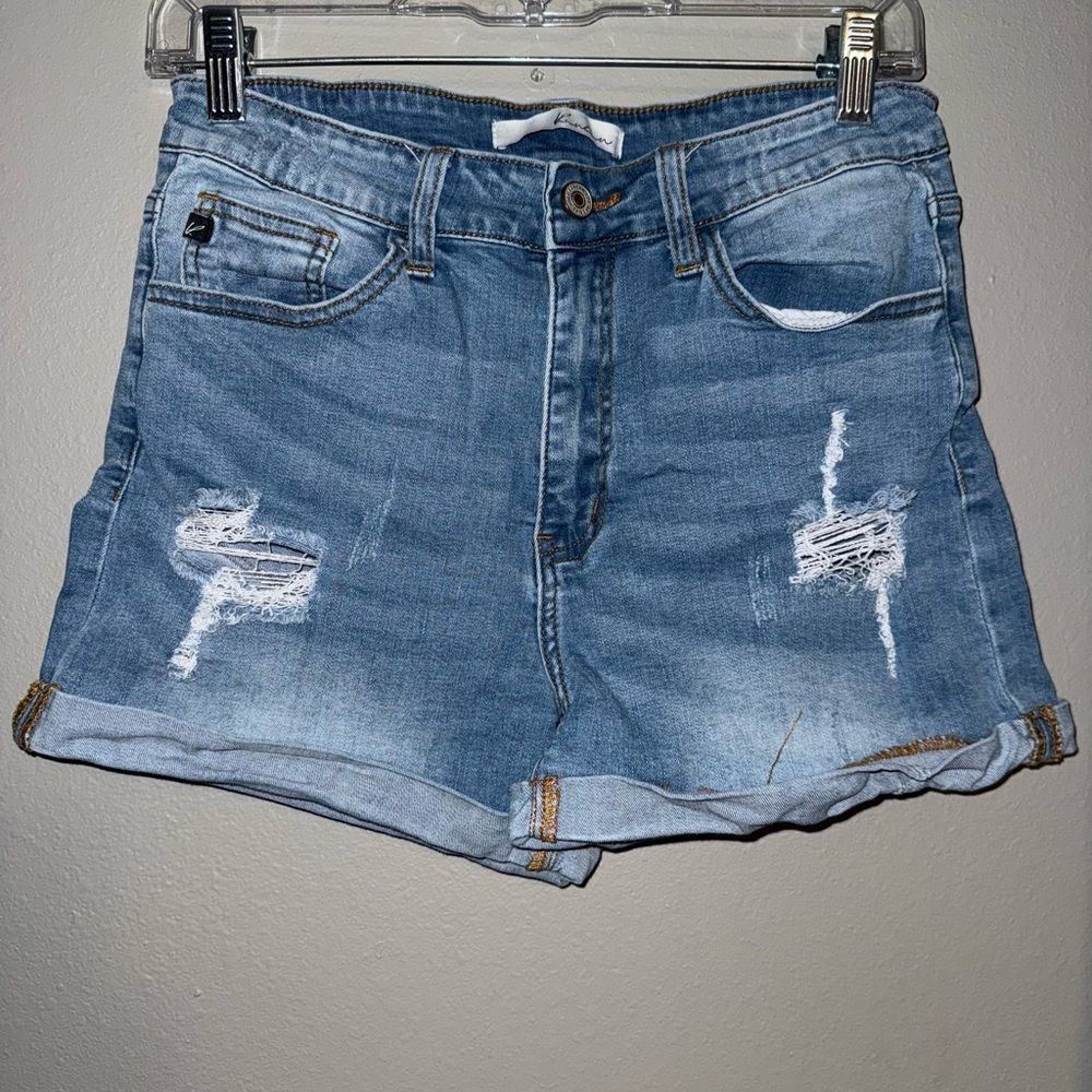 Kancan light wash midrise Denim Distressed Women Shorts size 9/28 #713